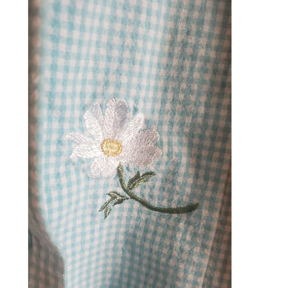 Vintage The Quacker Factory Blue Striped Jacket Floral Embroided Boho Shacket 1X